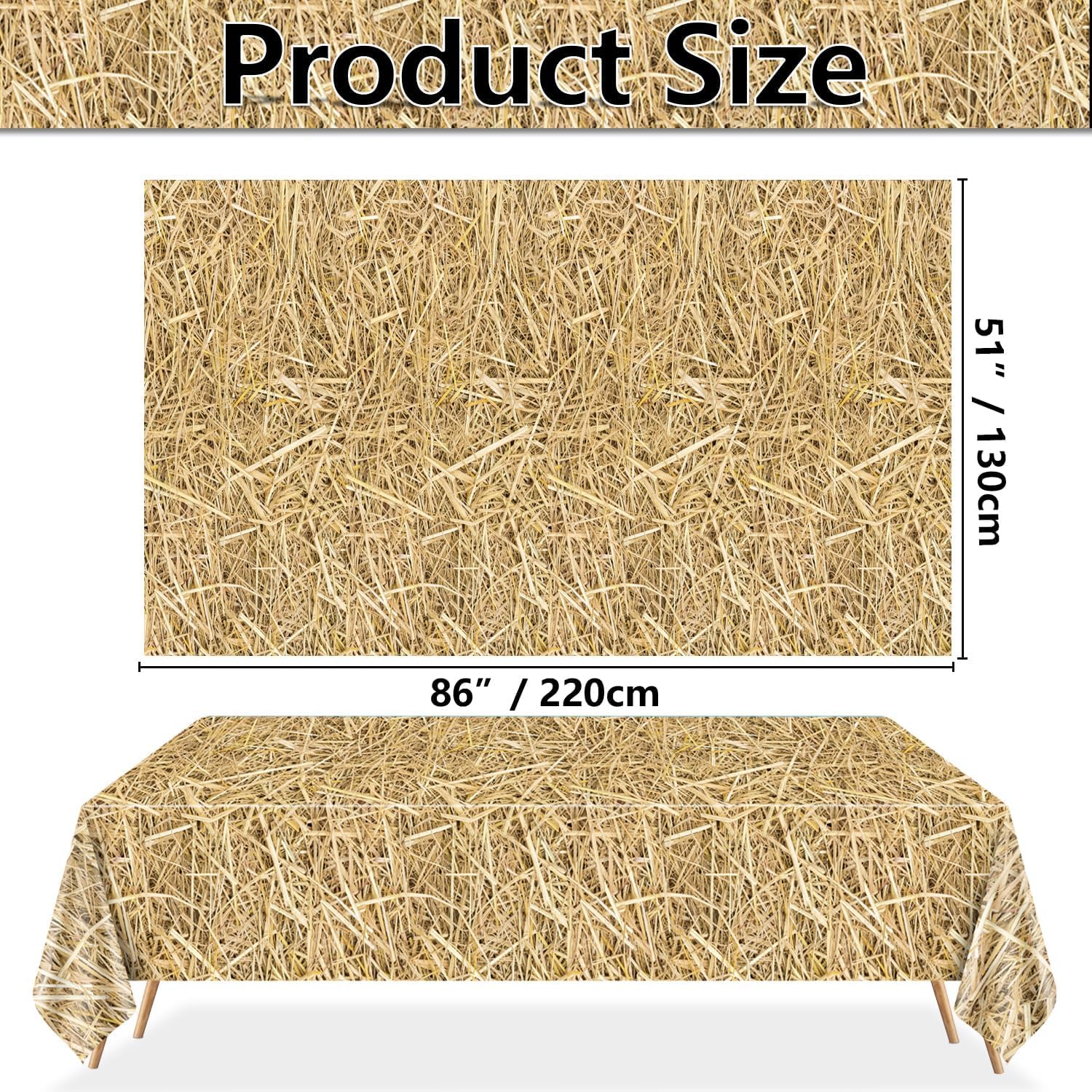 PTECDROTS 4 Pcs Straw Tablecloth Rectangular Straw Table Cover Waterproof Farm Table Cloth Hay Stacks for Farm Party Decorations Cowboy Western Theme Party Supplies - Image 2