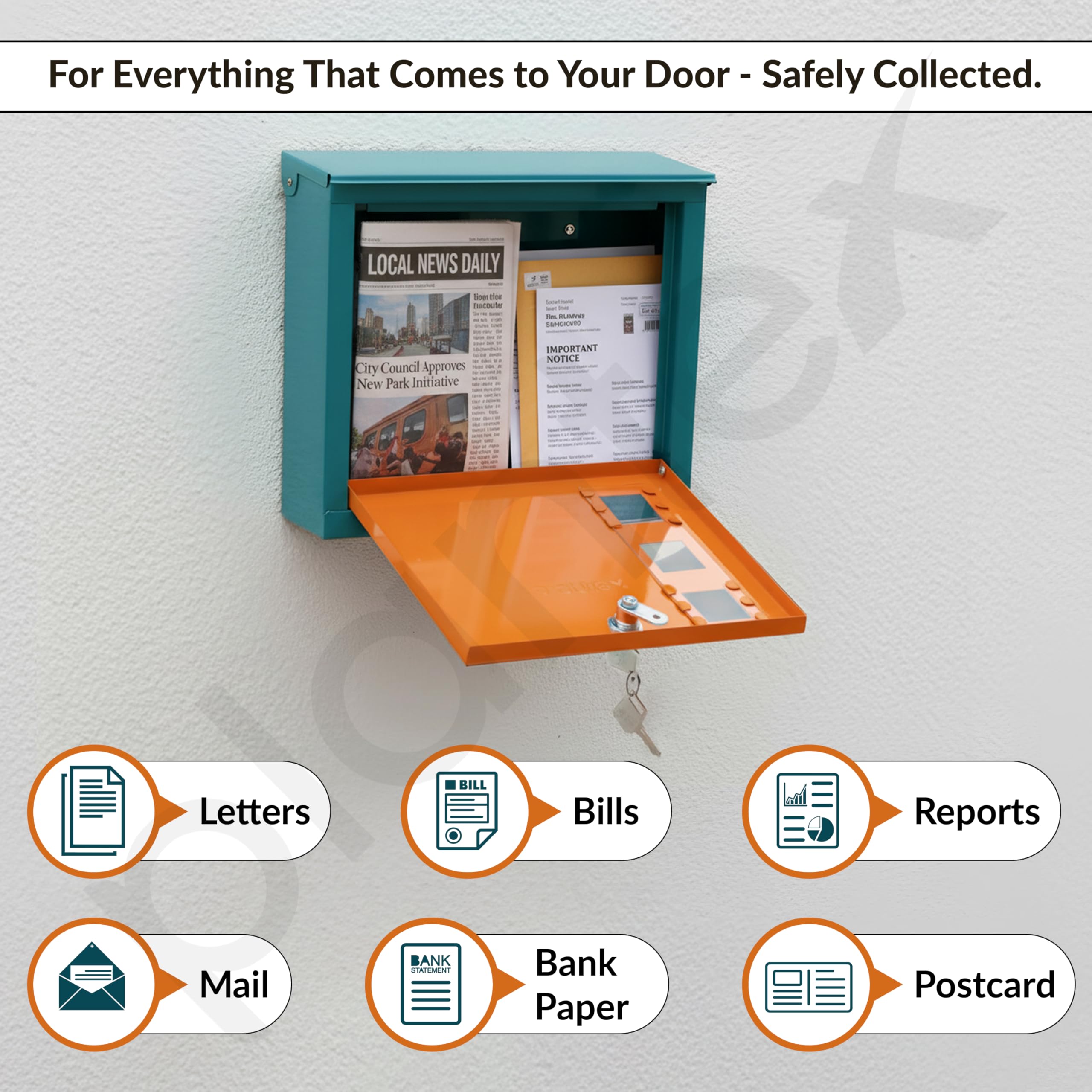 Plantex Heavy Duty GI Steel Letter Box/Suggestion Box/Wall Mount Mail with Magazine Holder/News Paper Holder Box for Home/Office/Hotel - (Yellow & Black) 3