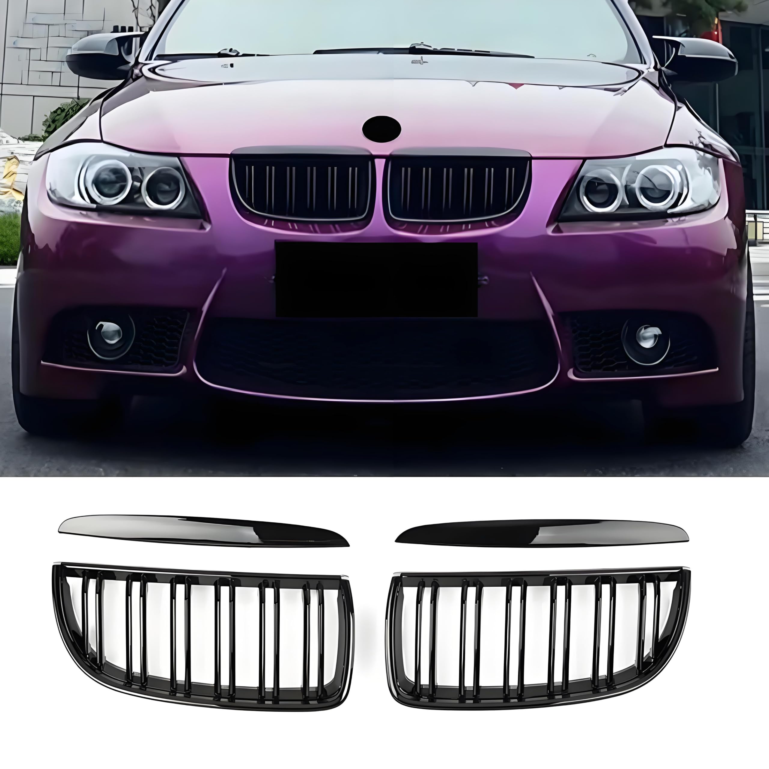 E90 E91 Nieren Schwarz - Kühlergrill - Passend für BMW 3er E90 E91 2005-2008 - Doppelsteg Nieren Sport Grill (For 3er E90 2005-2008)