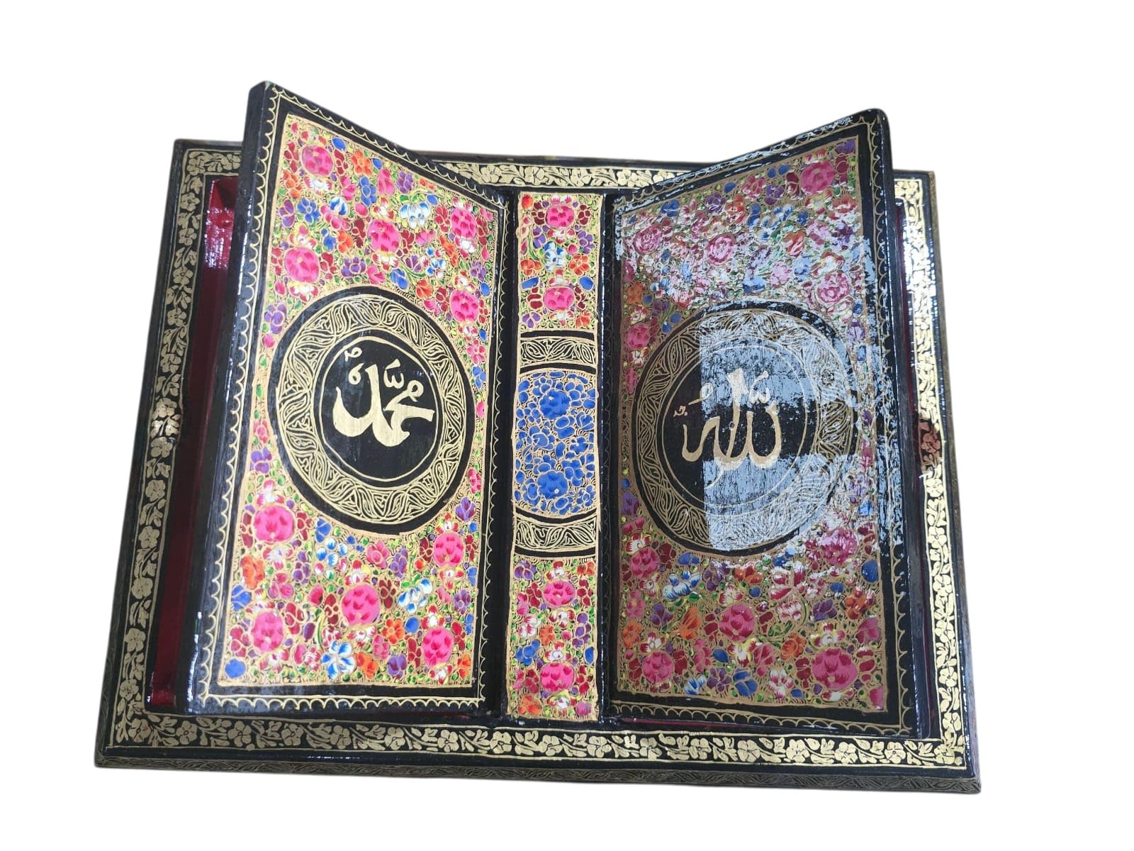 Wood Rectangular Quran Kashmiri Islamic Kaba Holy, Sharif Tasbih Holder, Paper Mache Handmade Box (Blue, Standard)-image-49
