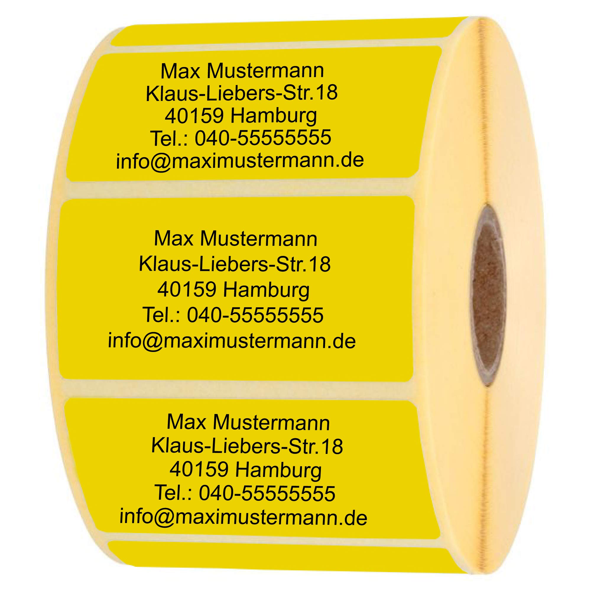 INDIGOS UG®, etichette per indirizzi, 40 x 22 mm, 1000 pezzi, giallo con stampa nera, carta adesiva, personalizzabile
