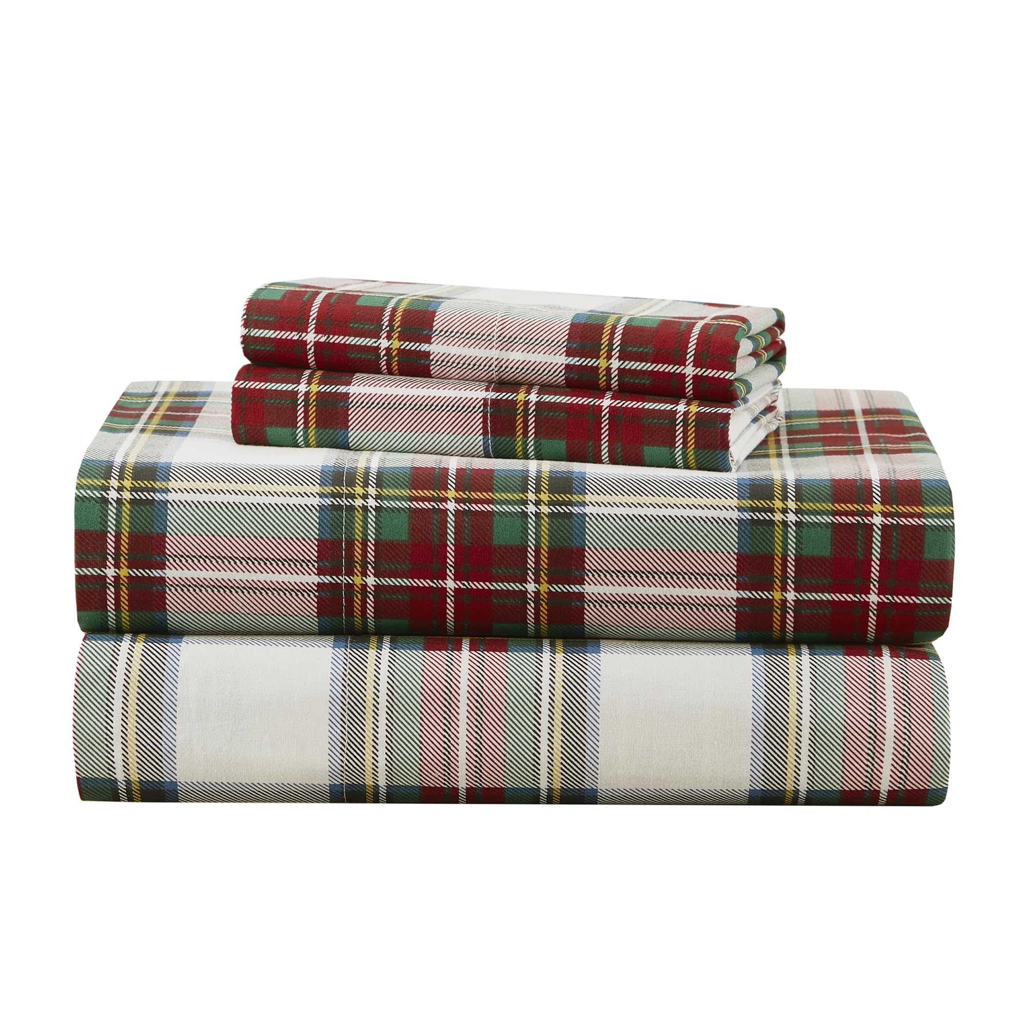 Comfort Spaces 100% Cotton Percale Sheets King Size Sheet Set, 4 Piece | Crisp, Cool & Breathable Bed Sheets, 14" Deep Pocket Fits Up to 16" Mattress, Lightweight, All Season, Scottish Plaid Red