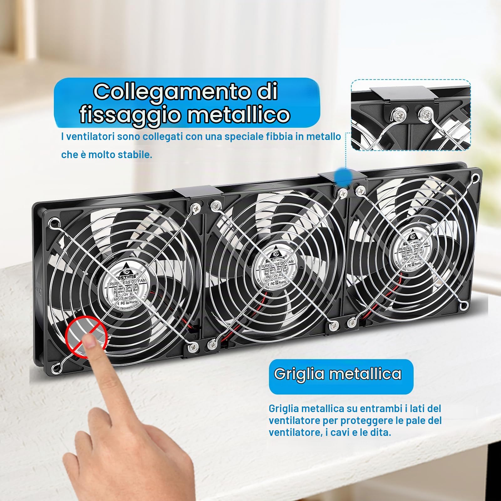 GDSTIME Ventola per alloggiamento da 360 mm, 230 V, 3 ventole da 120 mm