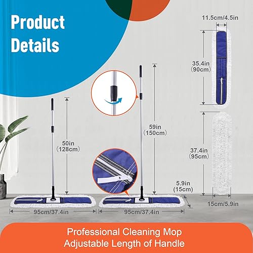 Miniatura 5 de Trapeadores comerciales de 36 pulgadas y barredora de suelo con mango largo extensible de 59 pulgadas, trapeador húmedo y seco resistente para