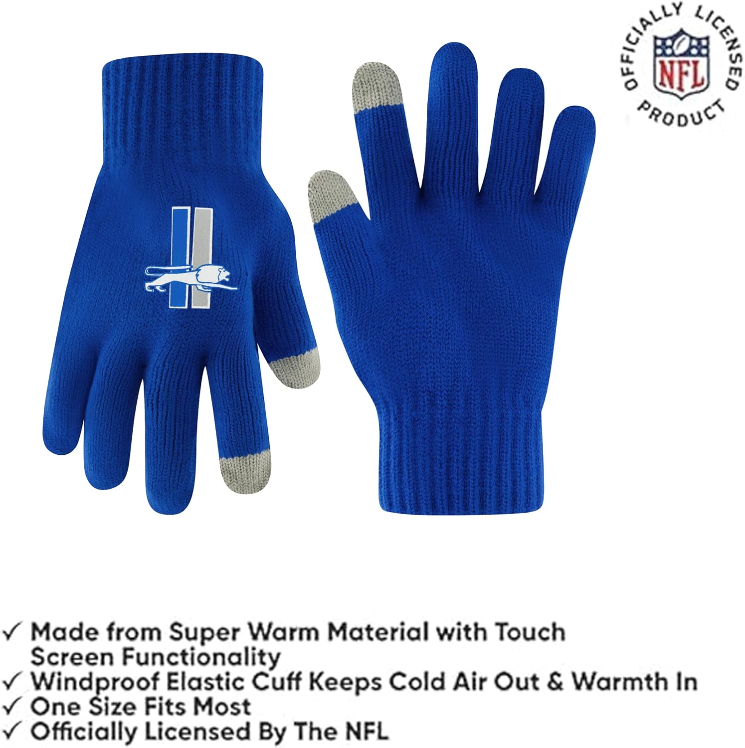 Ultra Game Adults Unisex NFL Official Super Soft Heritage Logo Winter Beanie Knit Hat with Extra Warm Touch Screen Gloves - Image 6