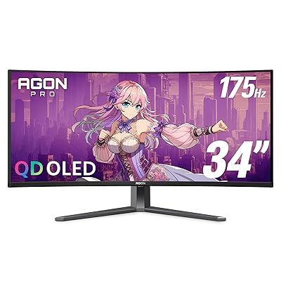 AOC Agon PRO AG346UCD 34'' Ultra Wide Curved QD OLED Gaming Monitor, 21:9 WQHD 3440x1440, 175Hz 0.03ms, G-Sync Compatible, HDR 400 True Black, USB 3.2, Height Adjustable, Console Gaming Ready