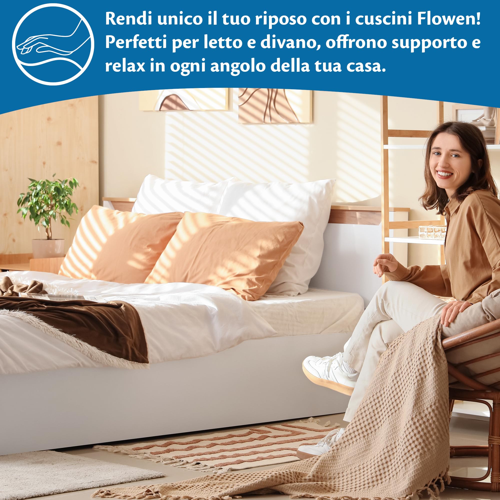 Flowen Cuscini Letto Coppia di Guanciali 50x80 per Dormire Imbottitura Standard Antiacaro Anallergico Traspirante Rettangolare per Matrimoniale Singolo con Federa in Poliestere Lavabile