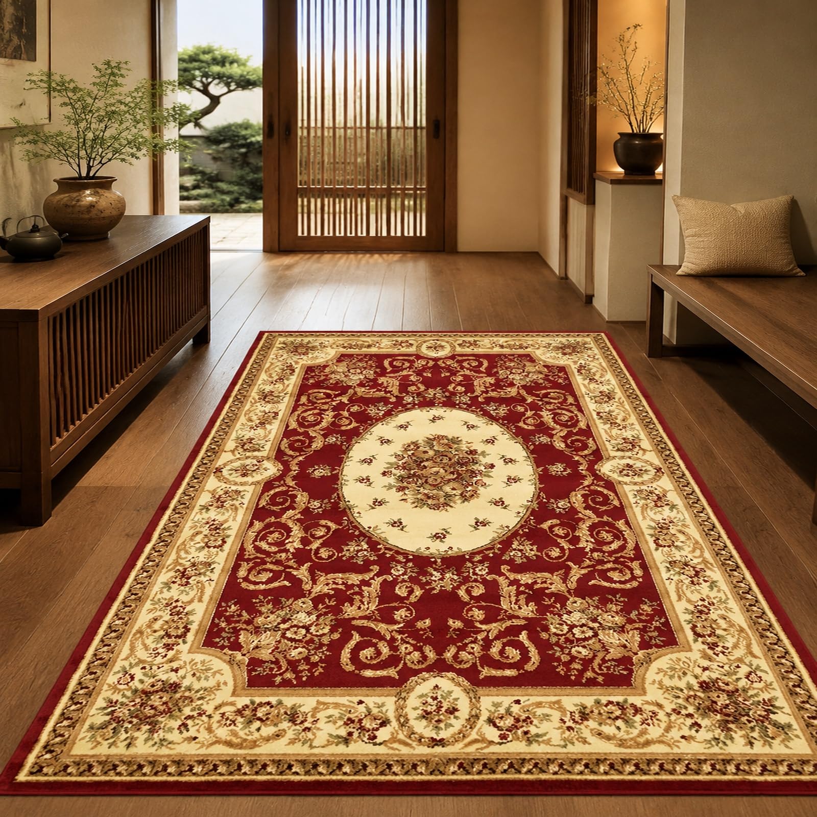 Tapis oriental vintage rouge pour réchauffer l'ambiance du salon 160x220