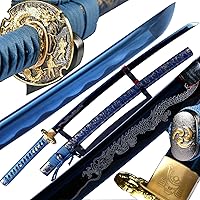 Vista 13 de Espada japonesa de samurái Katana auténtica hecha a mano de acero al carbono 1095 de alta calidad, espada de dragón real y afilada, Katana