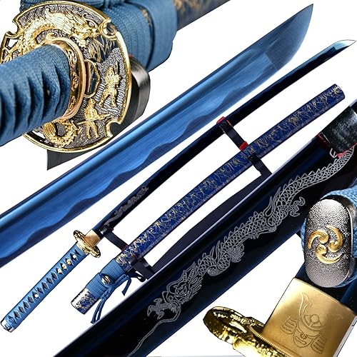 Miniatura 35 de Espada samurái japonesa auténtica hecha a mano de acero de alto carbono 1095 de espiga completa real afilada dragón Katana Cool Sword lista