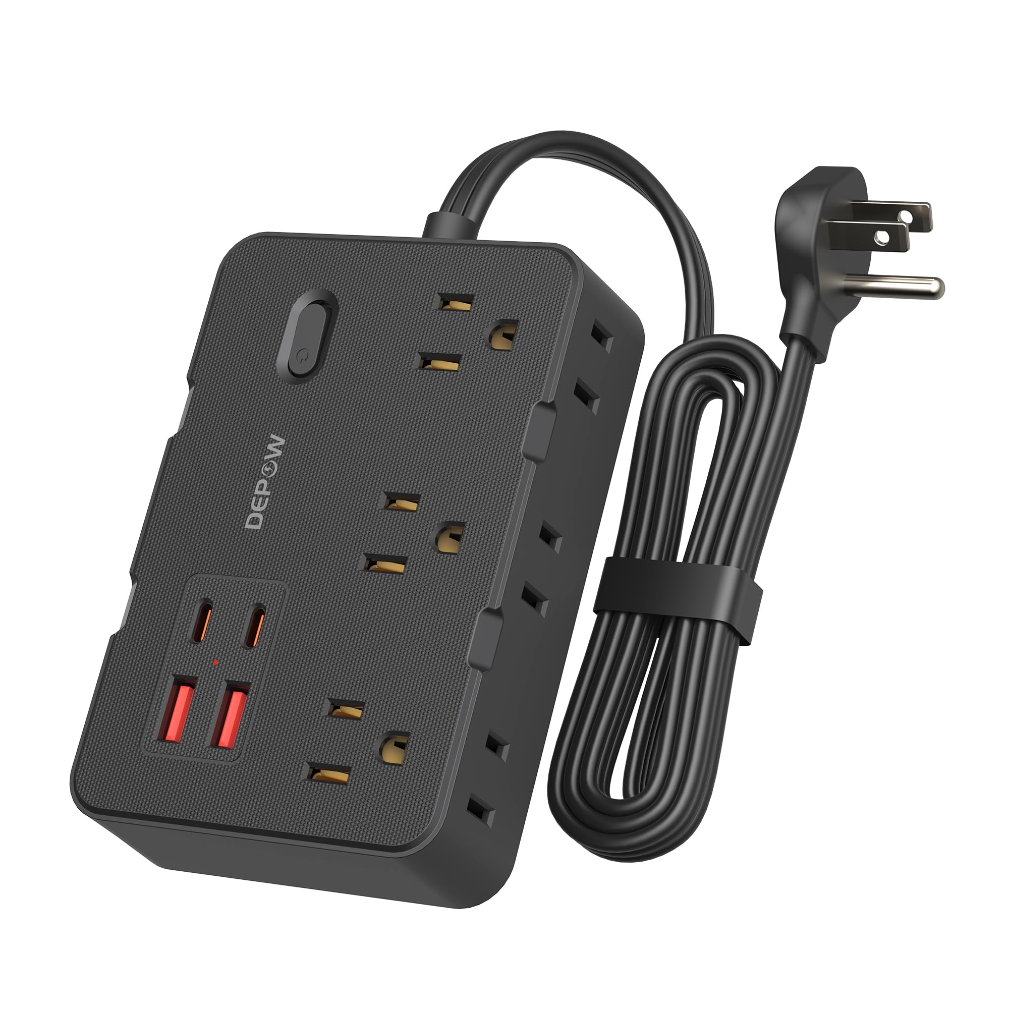 DEPOW - Stromleiste mit 6 AC Steckdosen und 4 USB-A Ports, 45° abgewinkelte Steckdose Ladestation mit Netzschalter, 3 Fuß Verlängerungskabel für Kreuzfahrten, Schlafzimmer,