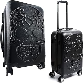Sugar Skull Travel Suitcase with Wheels - Spinner Rolling Luggage Bag for Traveling - 14.2