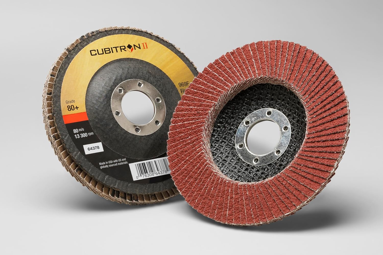 3M Cubitron II Flap Disc 969F, 80+, T27, 4-1/2 in x 7/8 in, Pack of 10, Polyester Backing, Heavy Grinding, Edge Deburring, Aggressive Weld Removal and Beveling
