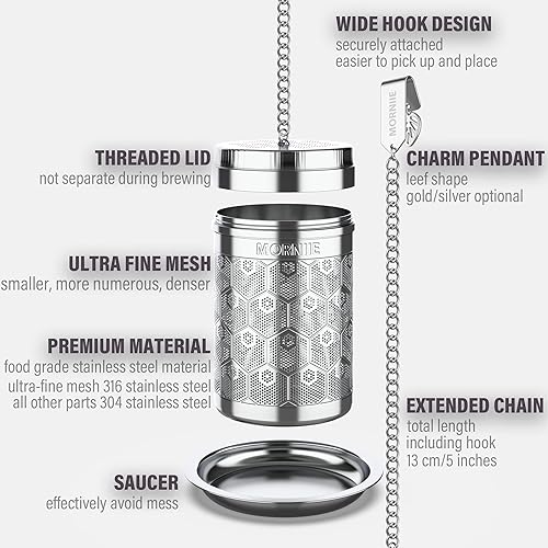 Miniatura 6 de Infusor de té para té suelto, colador de té de malla extrafina, filtro de té de acero inoxidable 304 y tapa roscada, té de hojas sueltas más