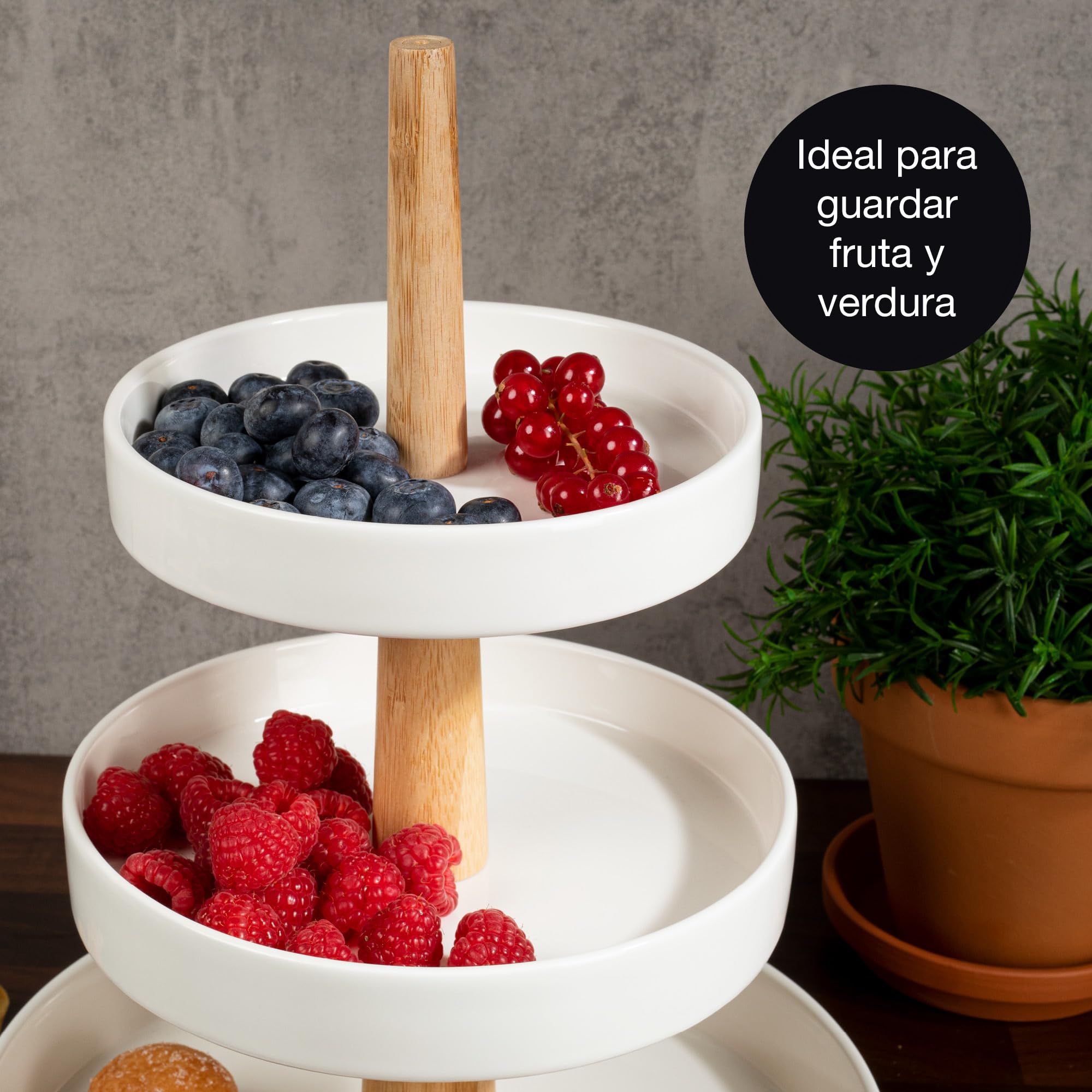 Moritz & Moritz Soporte para Frutas de 3 Niveles, Incluye alicates, de Porcelana, decoración Moderna de Cocina o Fiesta, frutero para Almacenamiento de Frutas, Magdalenas y Cupcakes