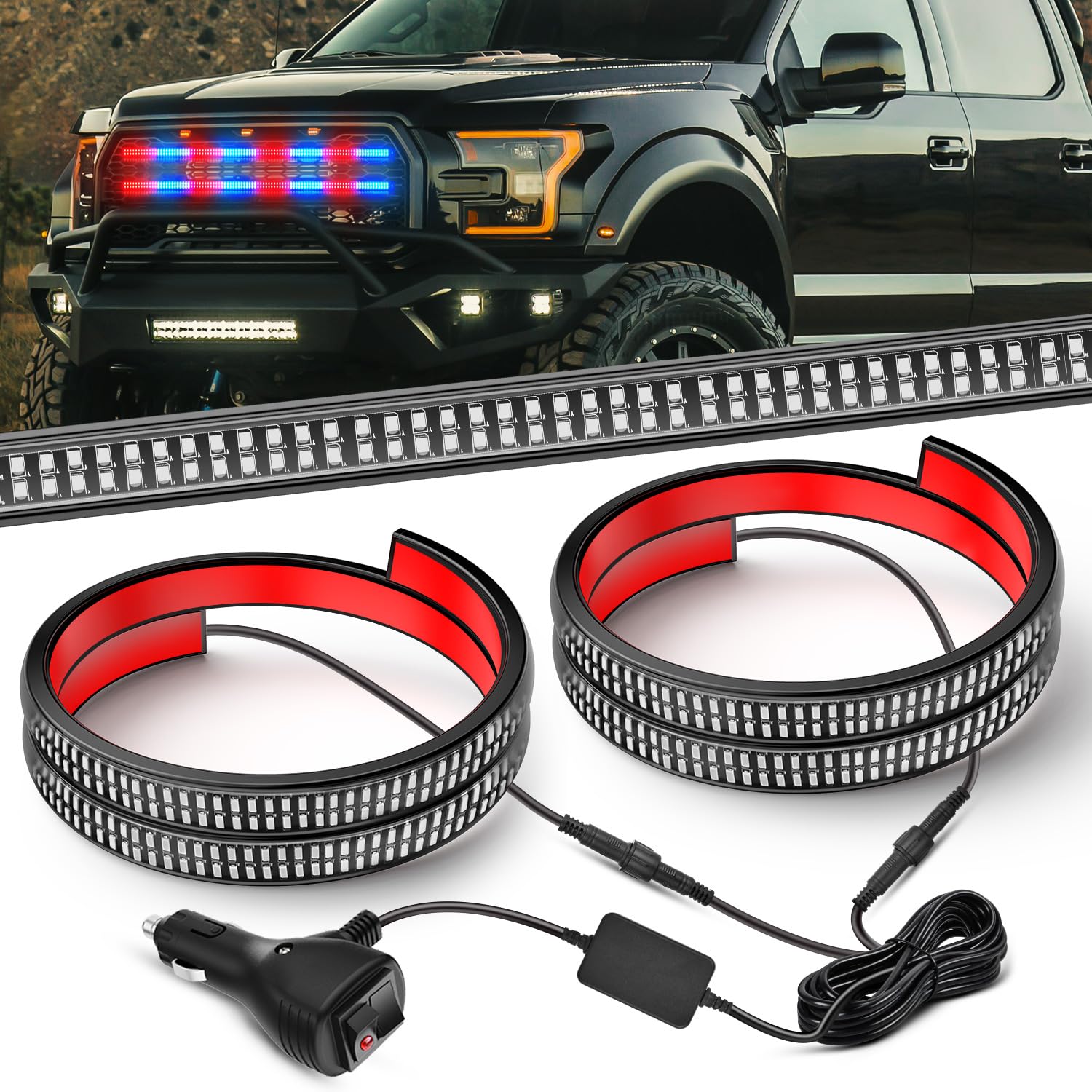 Nilight 2PCS 24" Truck Grille Strobe Light Strips 384 LED Red Blue