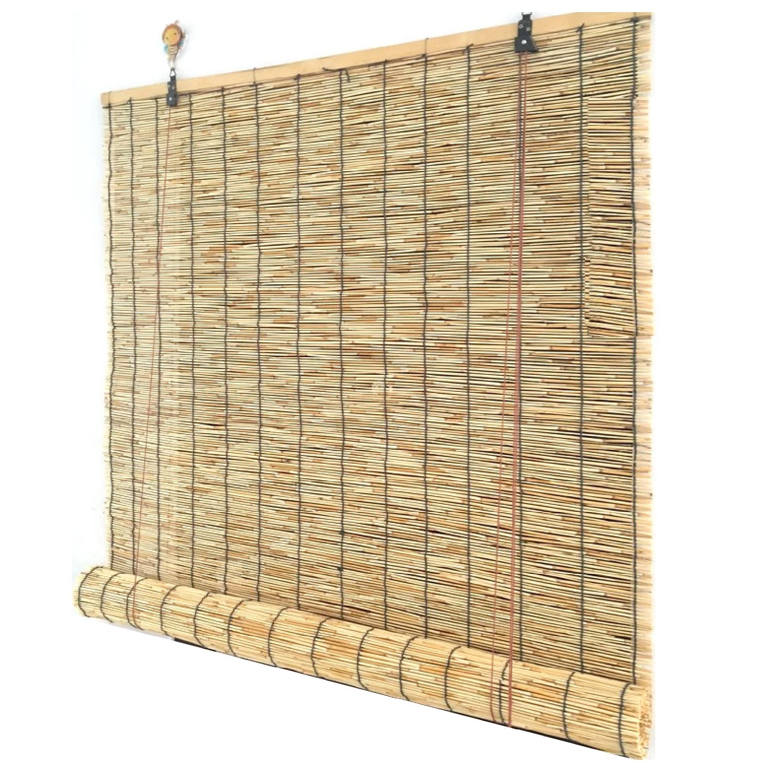 Bambusowe żaluzje na zewnątrz - zwijana roleta okienna, 60 cm do 150 cm szerokości, wentylacja i prywatność, do domu, kuchni, na patio, balkon, drewniana wenecka (kolor: Naturalny, rozmiar: 0,6 x 1,35 m)