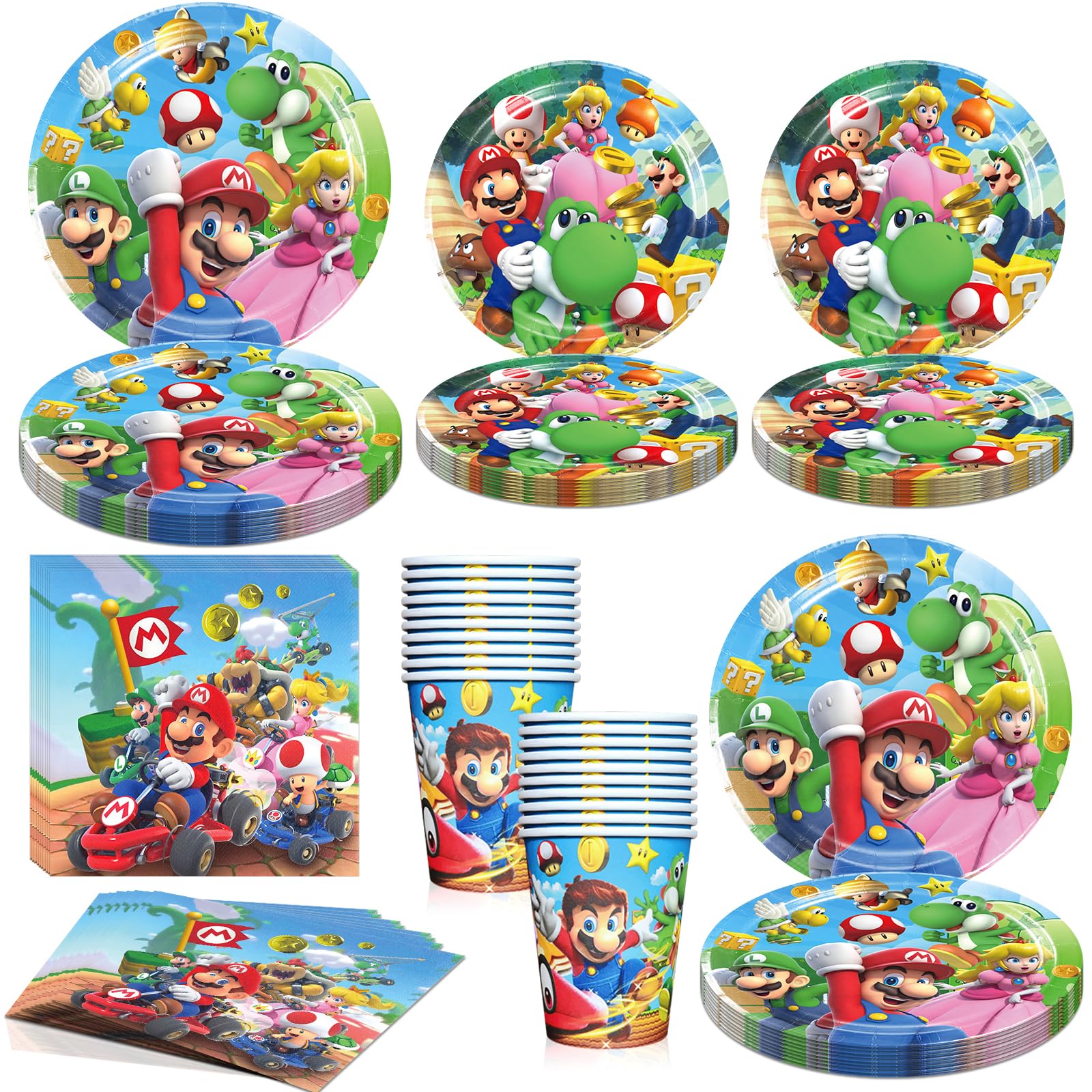 80 PCS Brother Tableware Sets, Birthday Party Supplies Mario Paper Plates and Napkins Set Includes 40 PCS Plates, 20 PCS Napkins and 20 PCS Paper Cups