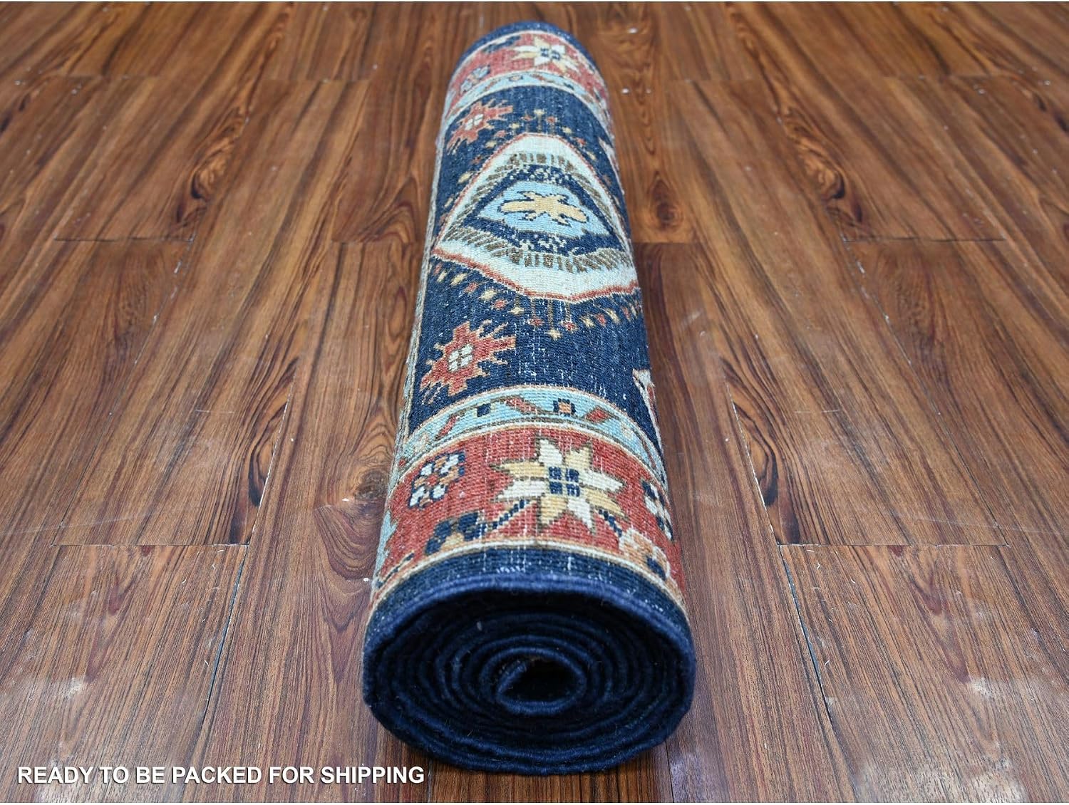 Hand Knotted Runner Oriental Rug, Navy Blue with Red Border, Wool, Fine Aryana Design, 2'7" x 11'8