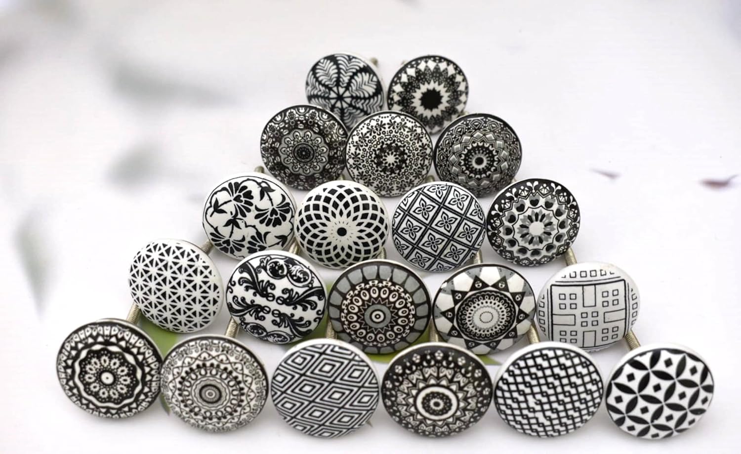 Set of 20 Black & White Ceramic Knobs Kitchen Cabinet Drawer Knobs Hardware Handmade Knobs Cabinet Knobs Ceramic Door Knobs