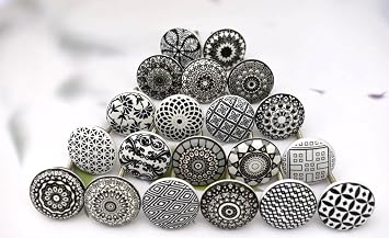Set of 20 Black & White Ceramic Knobs Kitchen Cabinet Drawer Knobs Hardware Handmade Knobs Cabinet Knobs Ceramic Door Knobs