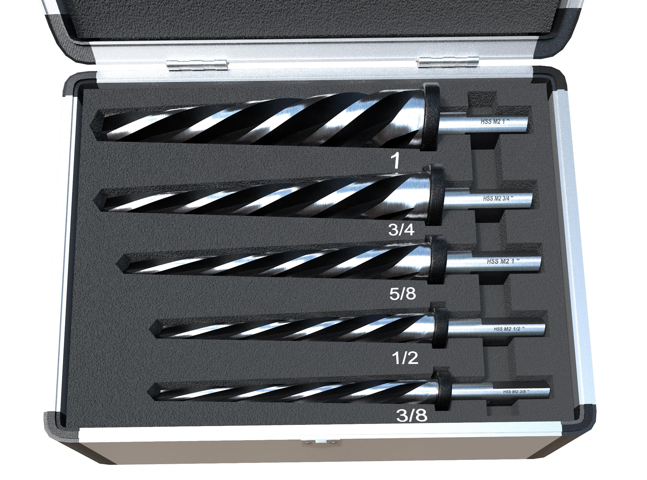 MACXCOIP 5Pcs Bridge Construction Reamer Set, M2 HSS Taper Chucking Reamer Drill Bit with 5-Spiral Flutes Design for Steel, Alloy, Aluminum, Wood and
