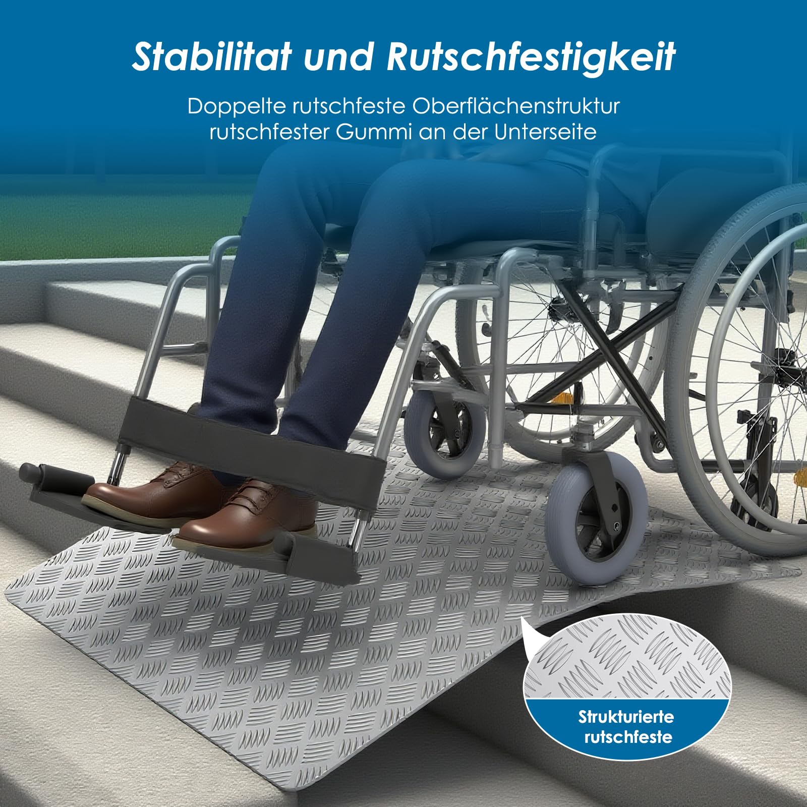 Rampa per soglia in alluminio, 60 cm, per sedia a rotelle, capacità di carico 270 kg, rampa per marciapiede antiscivolo, con maniglie per soglie, gradini, ingressi di casa