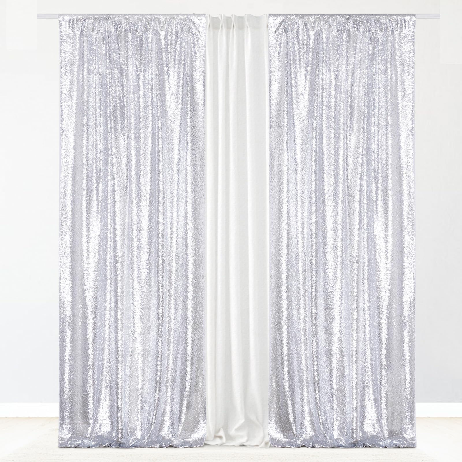 2Pieces Sequin Backdrop 2ftx8ft(60x243cm) Shiny Seamless Photo Booth Curtain for Party Wedding Decoration Photo Background, Iridescent — view 171