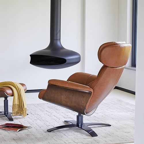 Miniatura 5 de CHITA Silla giratoria reclinable de cuero genuino con reposacabezas ajustable y otomana para sala de estar, Saddle Saddle,Negro -,verde