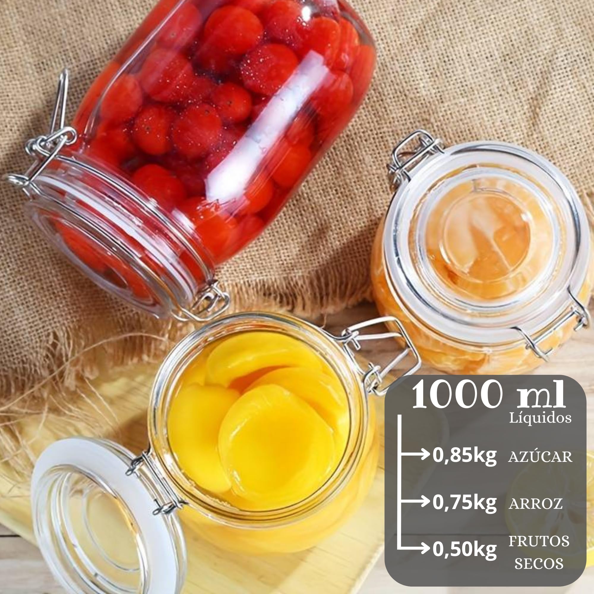 12 Tarros de Cristal Herméticos 1 litro - Con Etiquetas + Ebook de 102 Recetas - Tarros para Conservas, Mermelada, Encurtidos, Fermentar - Vidrio Resistente (12)