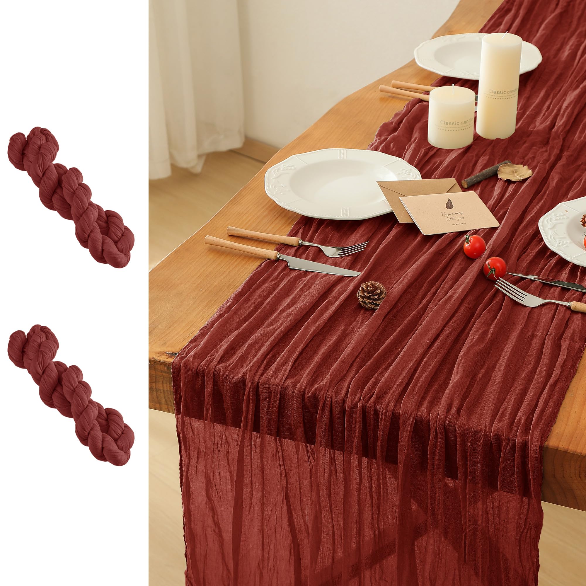 Leetaltree 2 Pack Terracotta Christmas Table Runner, 35x120 Inch Boho Rustic Cheese Cloth Table Runner, Decorative Table Runners for Bridal Baby