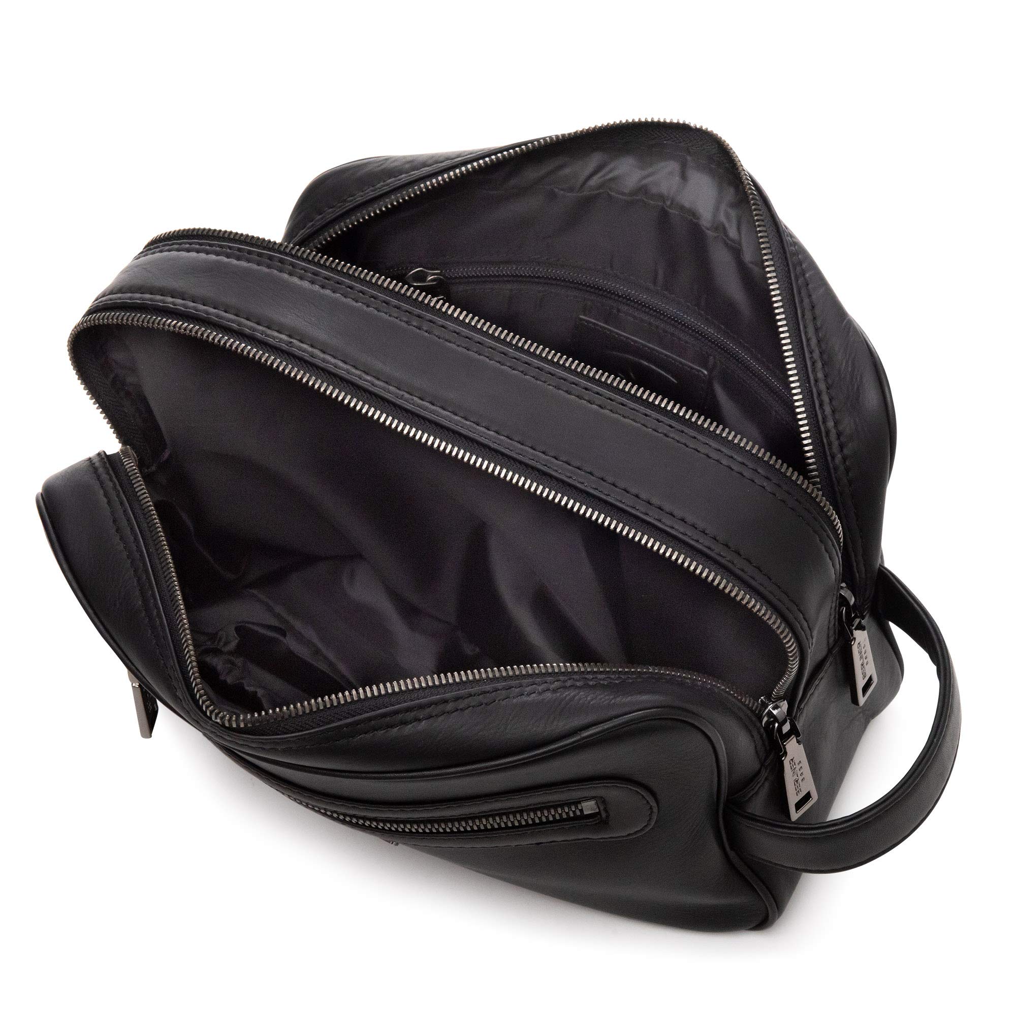 Berliner Bags MAX Neceser de Piel Auténtica con Dos Compartimentos, Bolso de Aseo Grande para Hombre y Mujer, Ideal para Viajes, con Cremallera YKK y Forro Impermeable – Negro