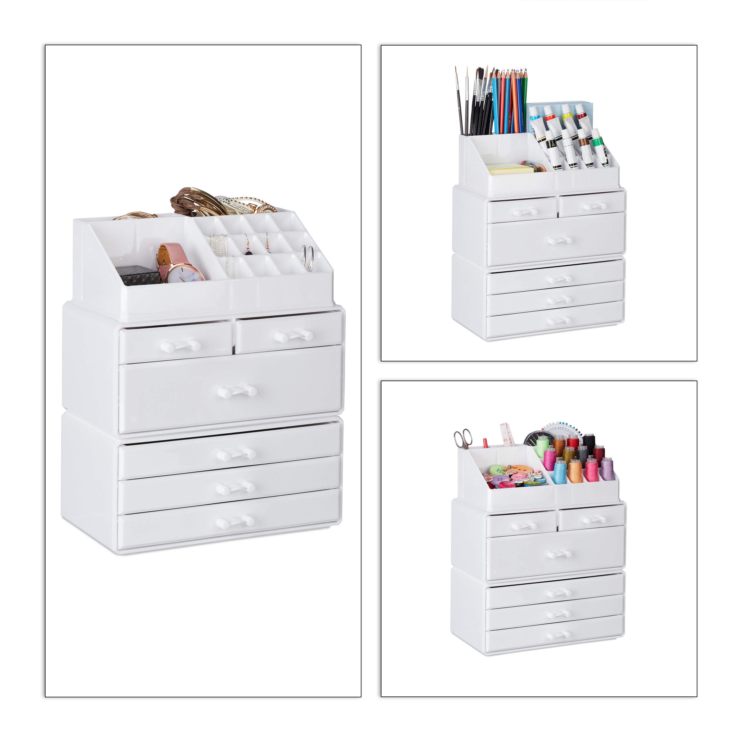 Relaxdays Contenitore Cosmetici, Porta Trucchi Con 2 Cassetti, Make Up Organizer Rossetti Acrilico Trasparente 49828780