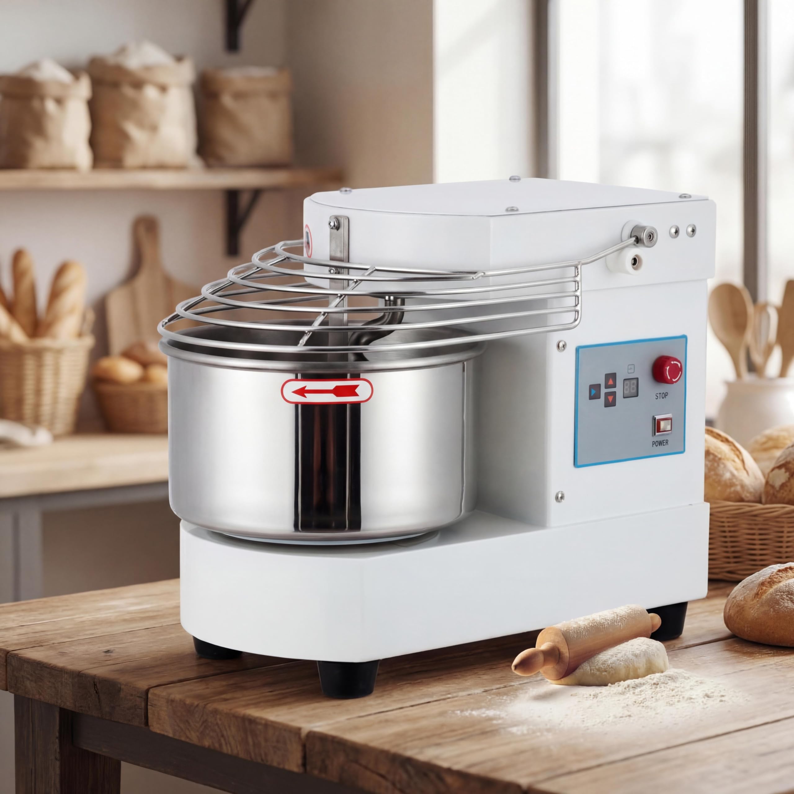 10.5 Qt Commercial Food Mixer | 650W Dual-Rotation Dough Kneading Machine with Touchscreen Timer | Stainless Steel Bowl & Safety Shield for Bakeries & Restaurants