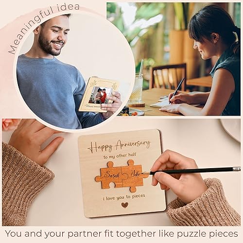 Miniatura 4 de Tarjetas de feliz aniversario para marido y esposa, tarjetas de aniversario de madera para él y ella, tarjeta romántica de aniversario de boda para