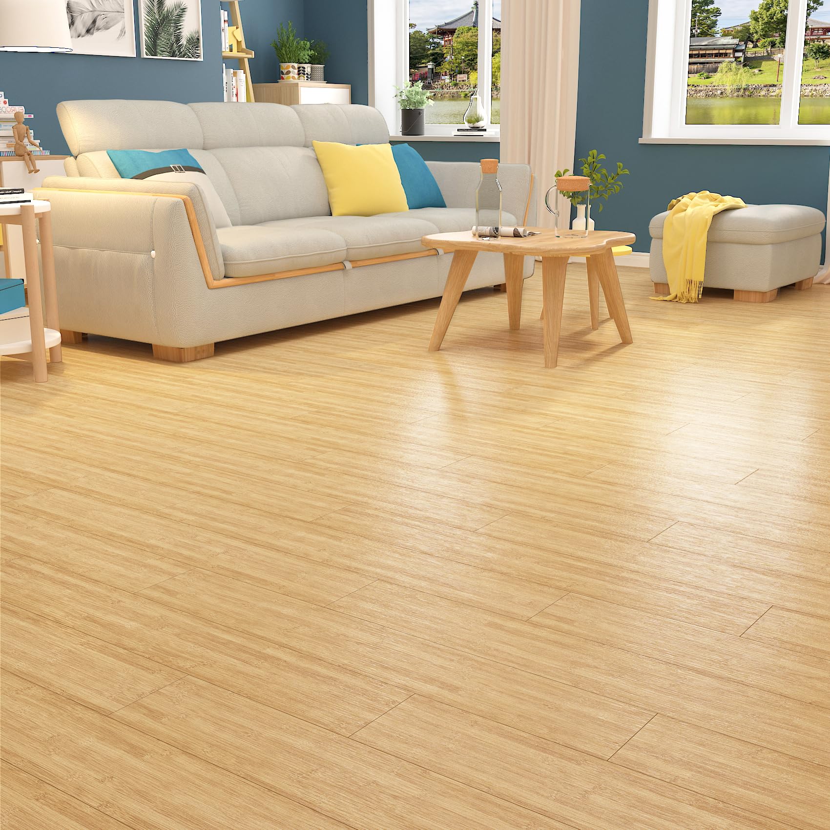 Livelynine Dalle PVC Adhesive Sol Bois Clair Lino Sol Adhesif pour Cuisine 90x15CM 36-Pièces Revetement de Sols Adhesif pour Salle de Bain Parquet Adhésif Sols Chambre Toilette Carrelage Adhésif