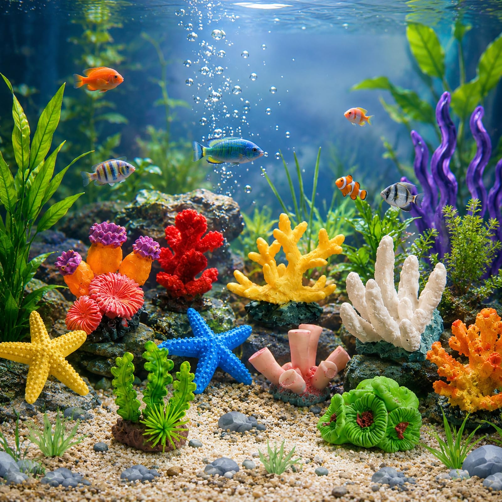 LIULINY 8 Stück Künstliche Korallen, Aquarium Deko Korallen Gefälschte