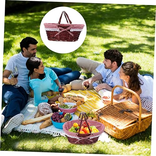 Miniatura 7 de Sosoport 1pc Woven Basket Creative Fruit Basket Willow Picnic Basket Easter Egg Basket Seagrass Basket Handle Picnic Basket Woven Easter Basket with