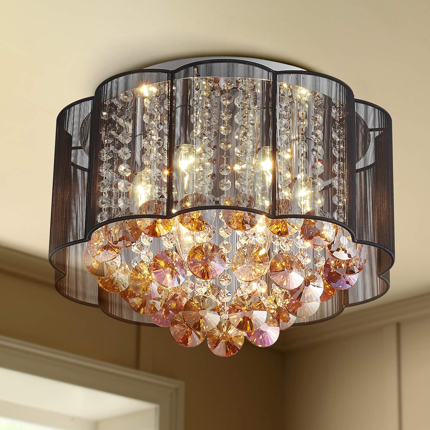 Weekly Top Sale Bestier Modern Crystal Raindrop Black Drum Chandelier Lighting Flush Mount LED Ceiling Light Fixture Lamp for Dining Room Bathroom Bedroom Livingroom 6 E12 LED Free Shipping Over $50 Bestier Modern Crystal Raindrop Black Drum Chandelier Lighting Flush Mount LED Ceiling Light Fixture Lamp for Dining Room Bathroom Bedroom Livingroom 6 E12 LED