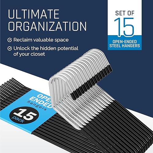Miniatura 2 de Paquete de perchas para pantalones que ahorran espacio 15 perchas delgadas de extremo abierto  3 perchas de metal escalonadas para pantalones