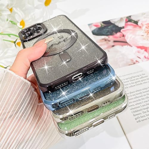 Vista 283 de Fiyart - Funda transparente magnética con purpurina para iPhone 12 para mujeres, con grabado "Love" metálico, protección para cámara y antigolpes