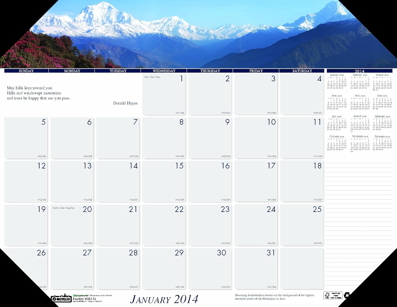 House of Doolittle Earthscapes Mountains of the World Desk Pad Calendar 12 Months January 2014 to December 2014, 22 x 17 Inches, Recycled (HOD176)