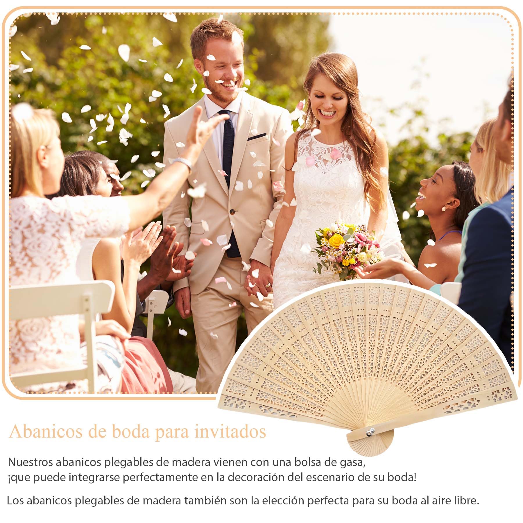 50Piezas Abanicos de Boda Personalizados con Grabado Abanico para Bodas, Eventos y Decoración Abanicos Boda para Invitados (50)