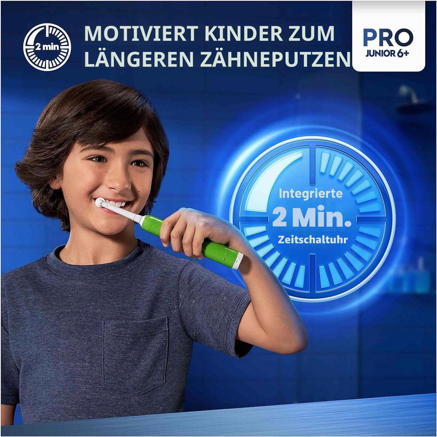 Oral-B Pro Junior Elektrische Zahnbürste für Kinder, Geschenke für Kinder, 1 Zahnbürstenkopf, 3 Modi mit kinderfreundlichem, sensiblen Modus, für Kinder ab 6 Jahren, 2-poliger UK-Stecker, Grün