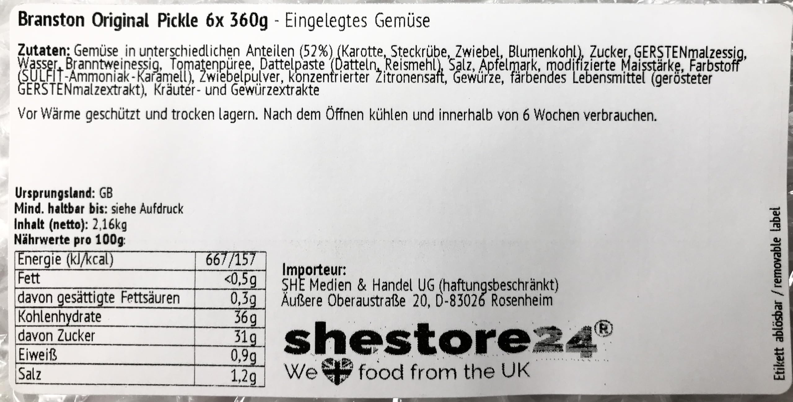 Original Pickle Sweet Pickle Eingelegtes Gemüse 6X 360G – importiert von Shestore24