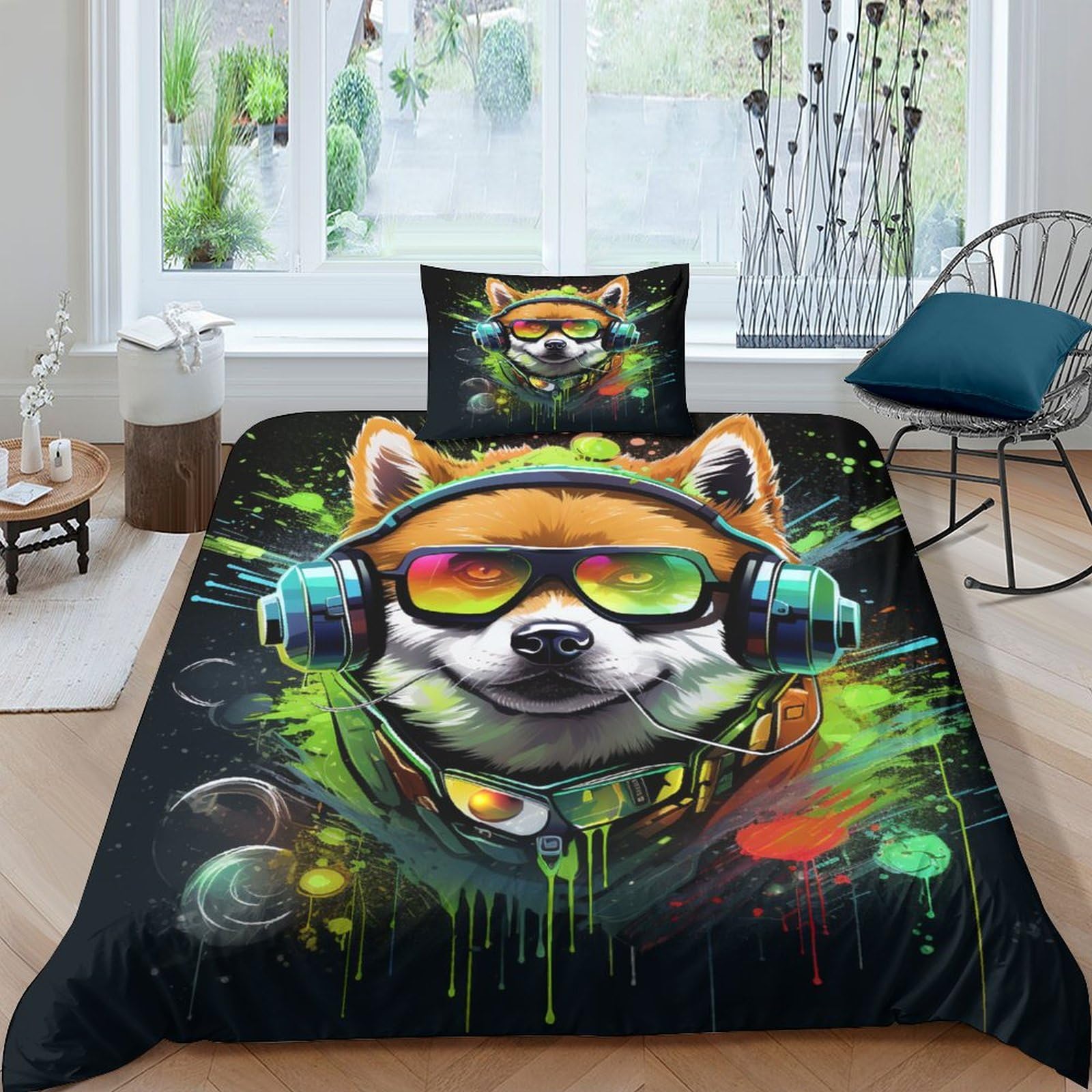 Funda nórdica de Shiba Inu con cremallera para evitar que el edredón infantil se mueva
