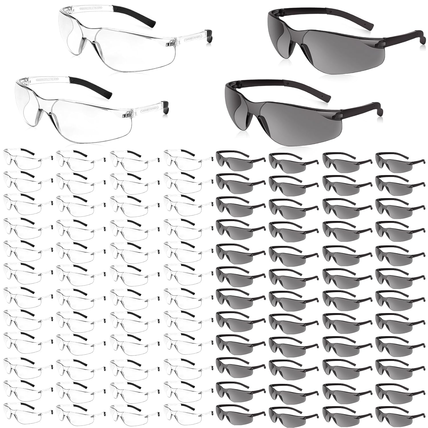 Safety Glasses Bulk of 100 ANSI Z87.1 Protective Eyewear Scratch-Resistant for Work...