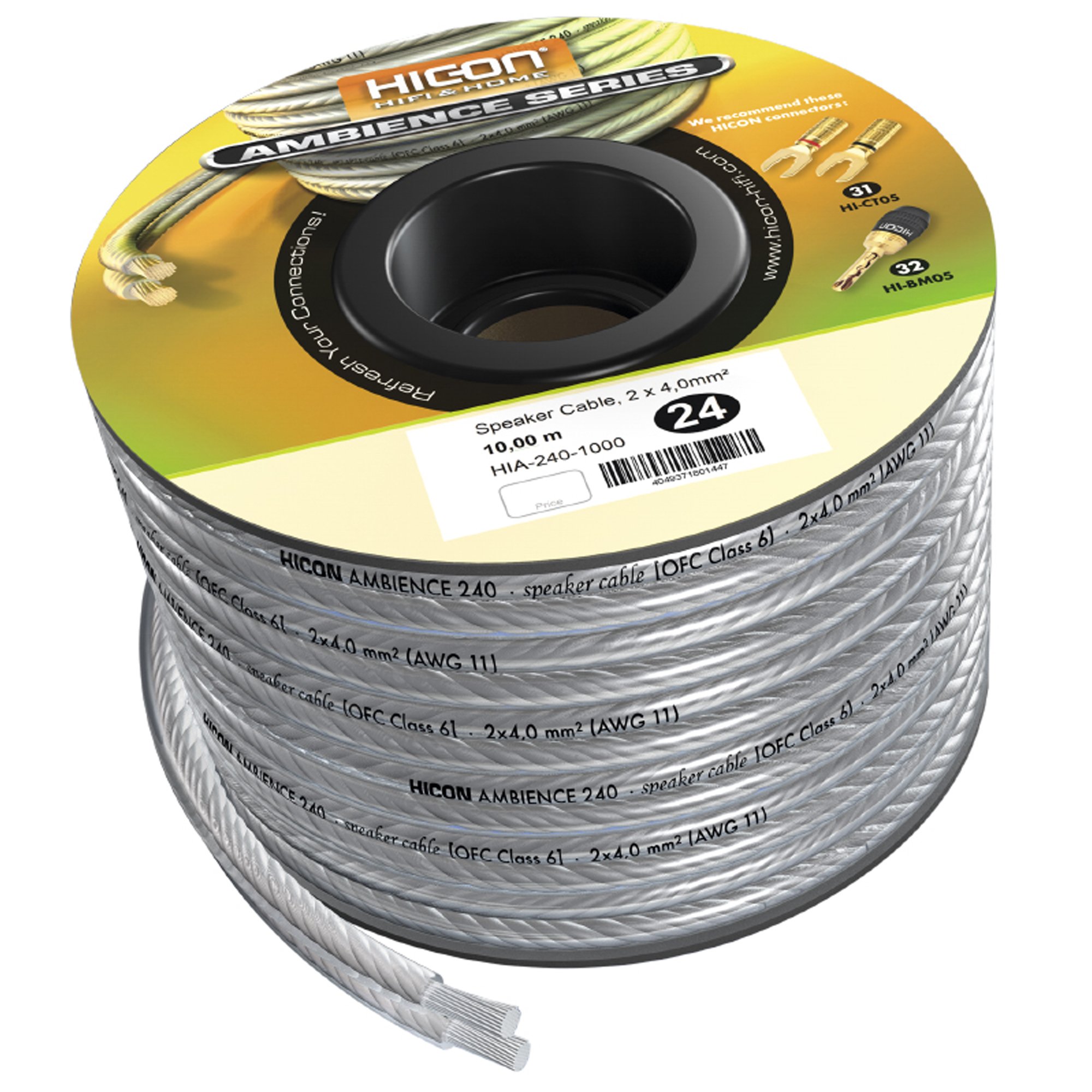 Hicon Lautsprecherkabel Ambience 2 x 4 mm² Transparent HIA-240-1000 10 m