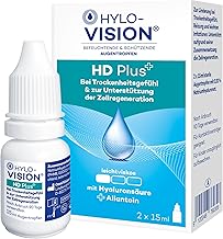 Hylo-Vision HD Plus Augentropfen – Befeuchtung & Schutz bei trockenen und gereizten Augen, unterstützen die Zellregeneration, leichtviskos, geeignet bei Kontaktlinsen, 2x15 ml