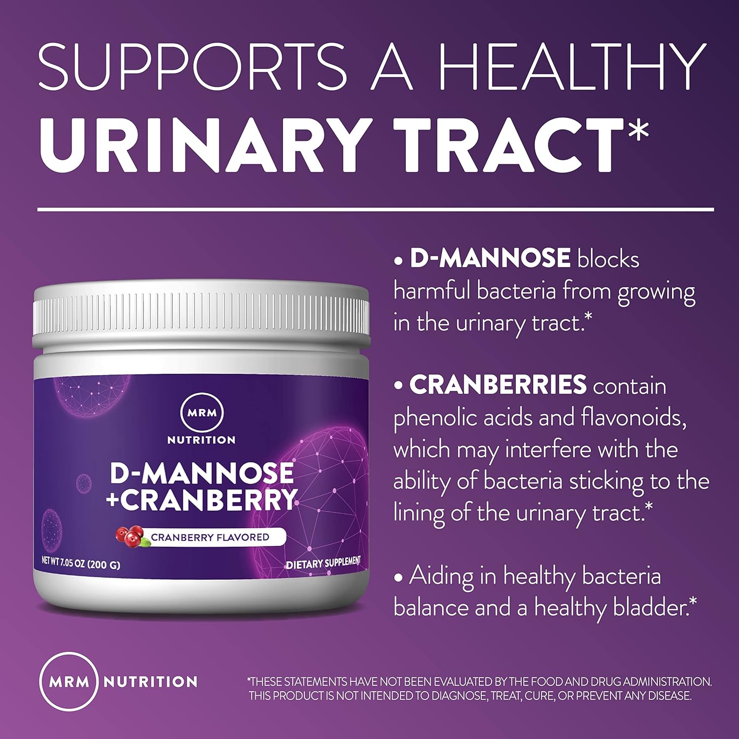 MRM Nutrition D-Mannose + Cranberry | Cranberry Flavored | Urinary Tract + Bladder Health | Low-Sugar | Gluten Free + Vegan | 40 Servings - Image 4